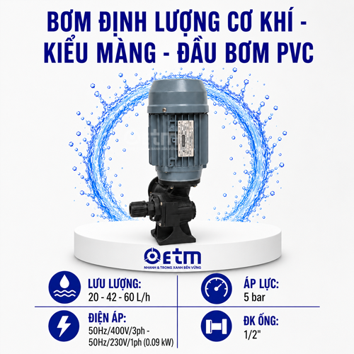 Bơm định lượng cơ khí - kiểu Màng - đầu bơm PVC
